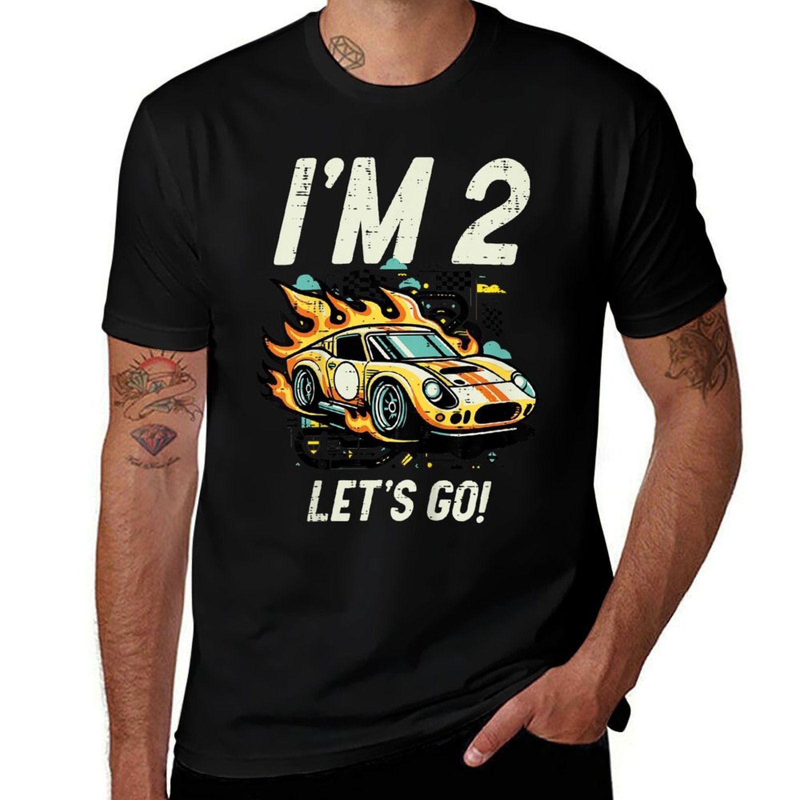 Kids 2nd Birthday Im 2 Lets Go Race Car Bday Toddler Boys Kids  Tagless Design T-Shirt