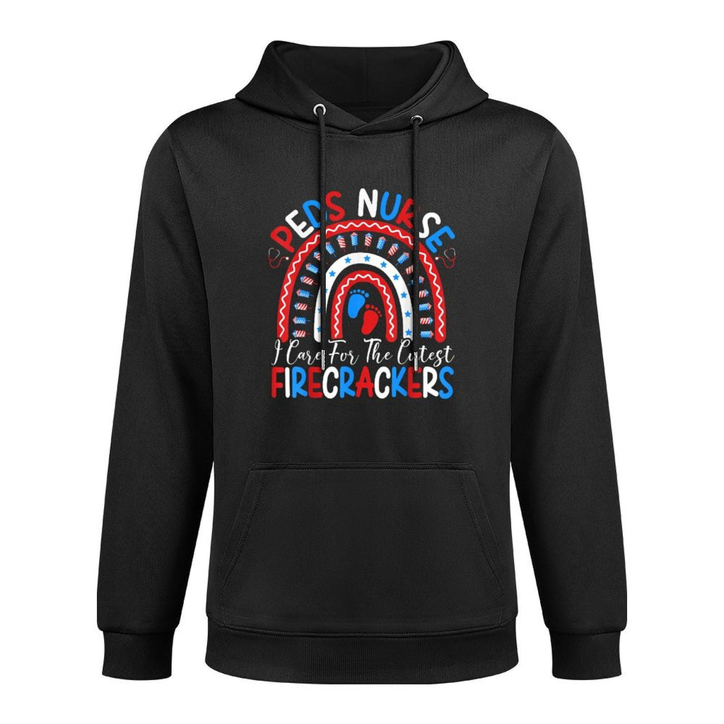 I Care For The Cutest Firecrackers 4th Of July PEDS Nurse Kangaroo Pocket Hoodie