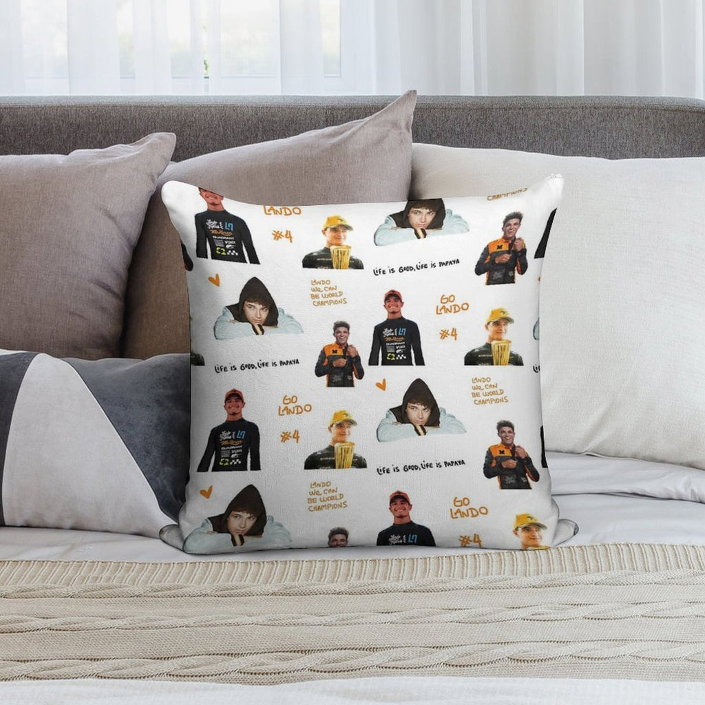 Lando Norris Illustrated Stickers Soft Hidden Zipper Throw Pillow