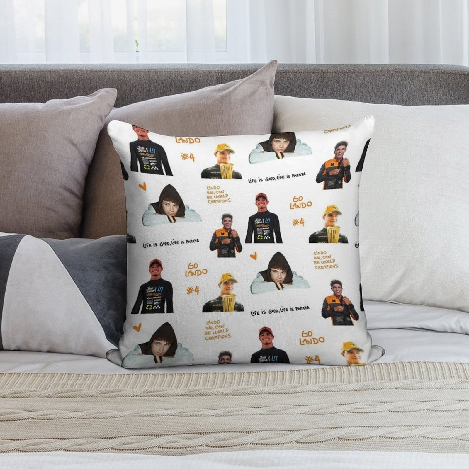 Lando Norris Illustrated Stickers Soft Hidden Zipper Throw Pillow