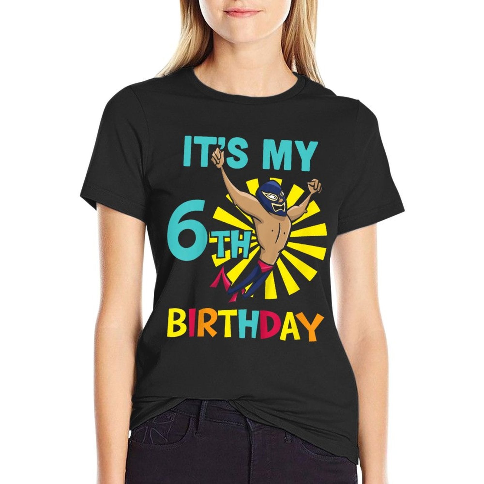 Kids Kids It's My 6th Birthday Wrestling Theme for 6-Year-Old Boy  Oversized Silhouette T-Shirt