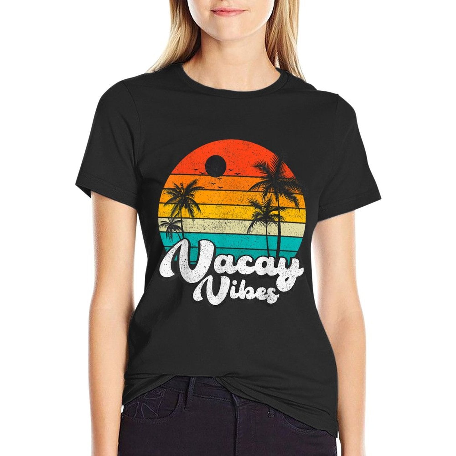 Vintage Palm Tree Sunset Beach Vacation Summer Vacay Vibes  Durable T-Shirt