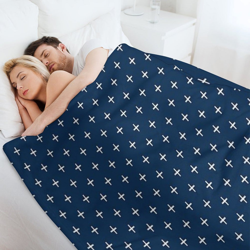 Japanese Kimono Blue Pattern Gift-ready Throw Blanket