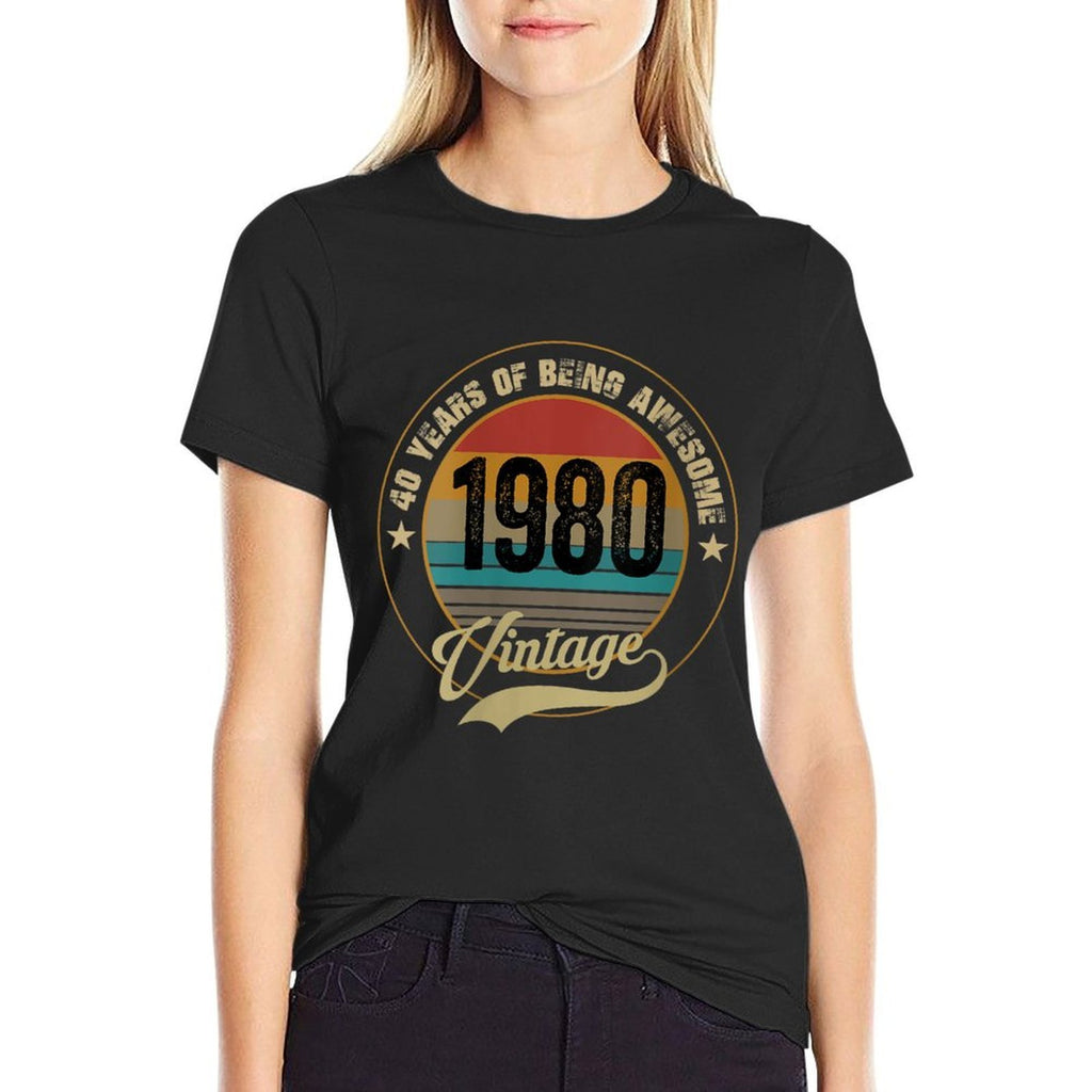 Womens Vintage 1980 40th Birthday Gift Being Awesome  Ribbed Collar T-Shirt