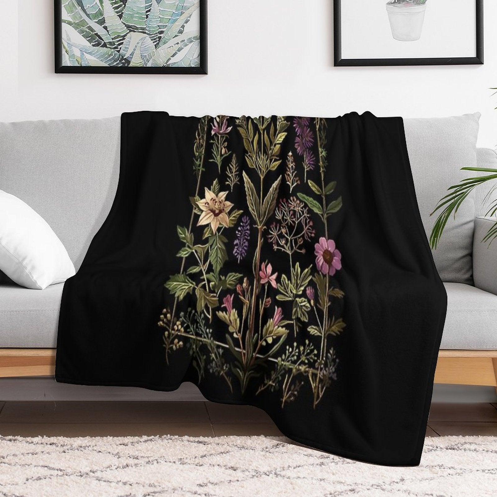 Dark Victorian Witch Herbs Durable Throw Blanket