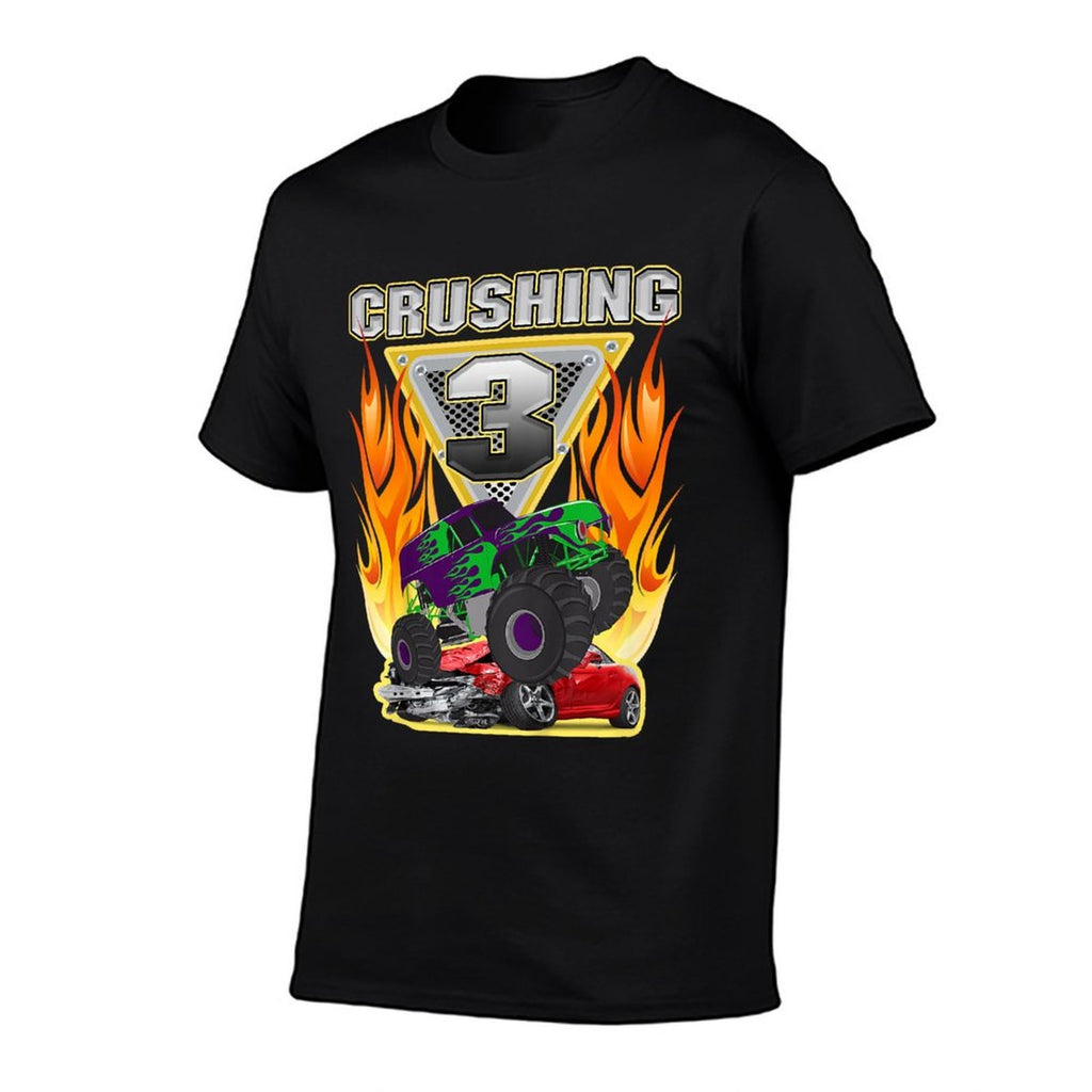 Monster Truck Crushing Being 3 Three Years Old 3rd Birthday  Versatile T-Shirt