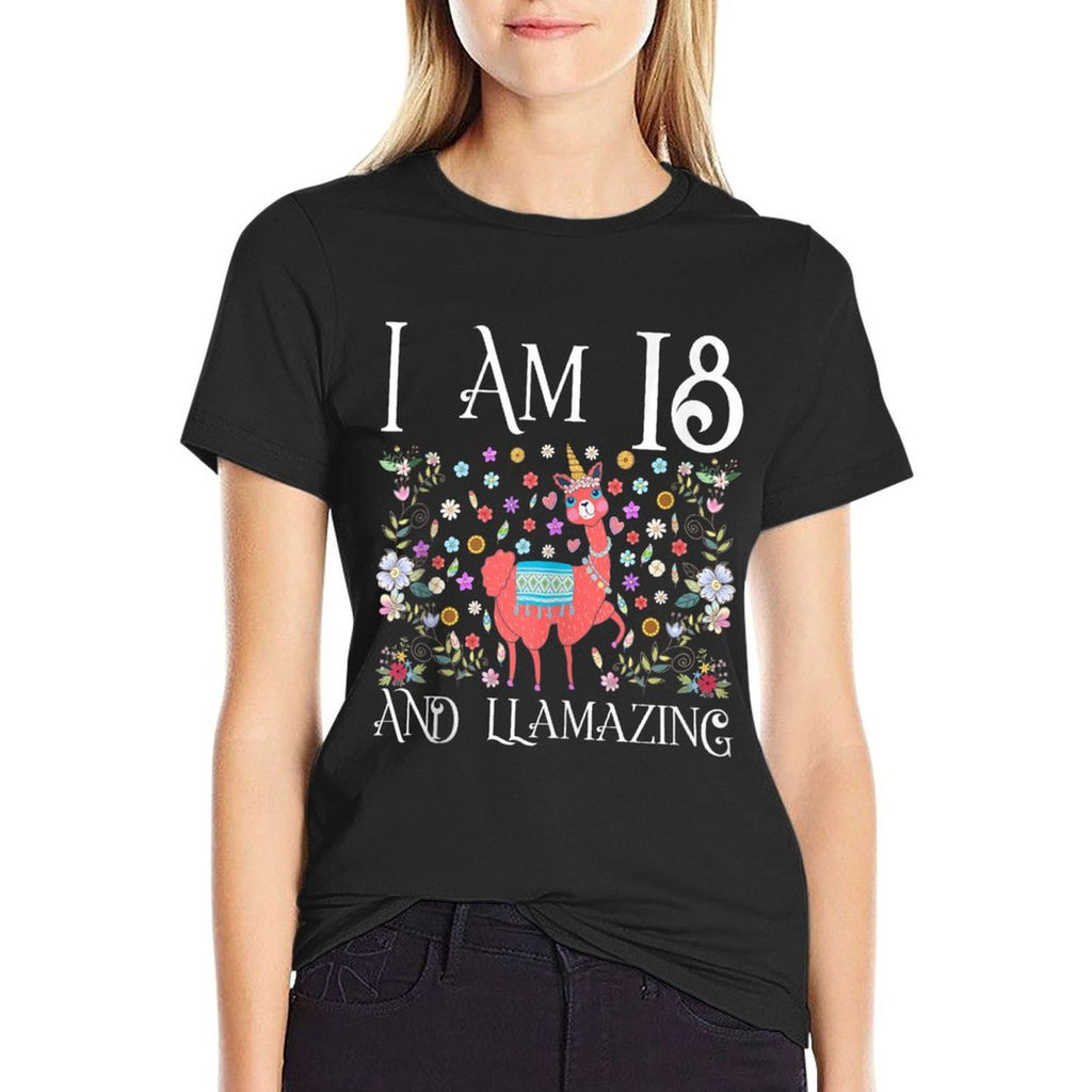 I Am 18 Years Old And Llamazing Llama Happy 18th Birthday  Wrinkle-resistant T-Shirt