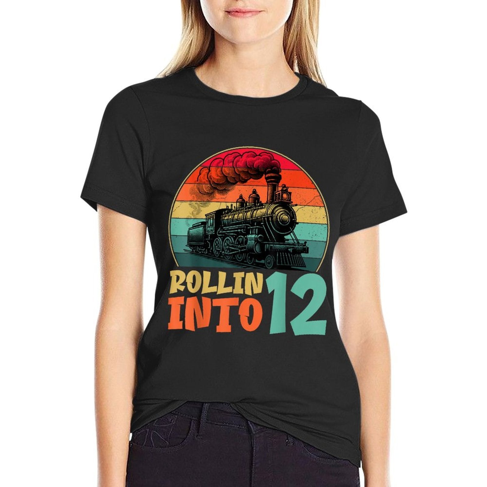 Rollin' Into 12 Train 12th Birthday Party Twelve Years Old  Tagless Design T-Shirt