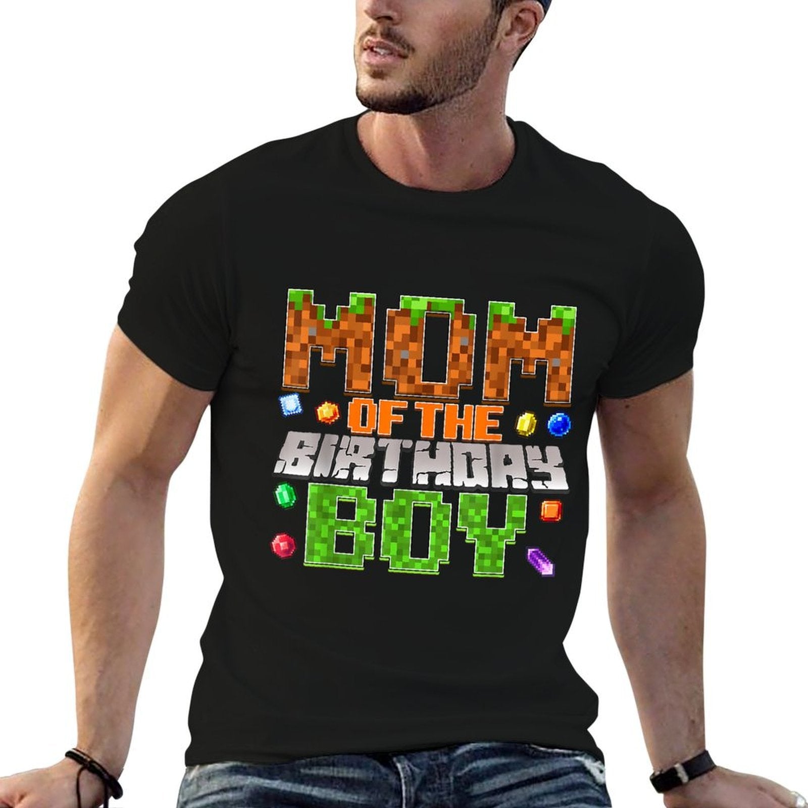 Mom Of The Birthday Boy Bday Party Video Gamer Pixel Number  Cotton T-Shirt