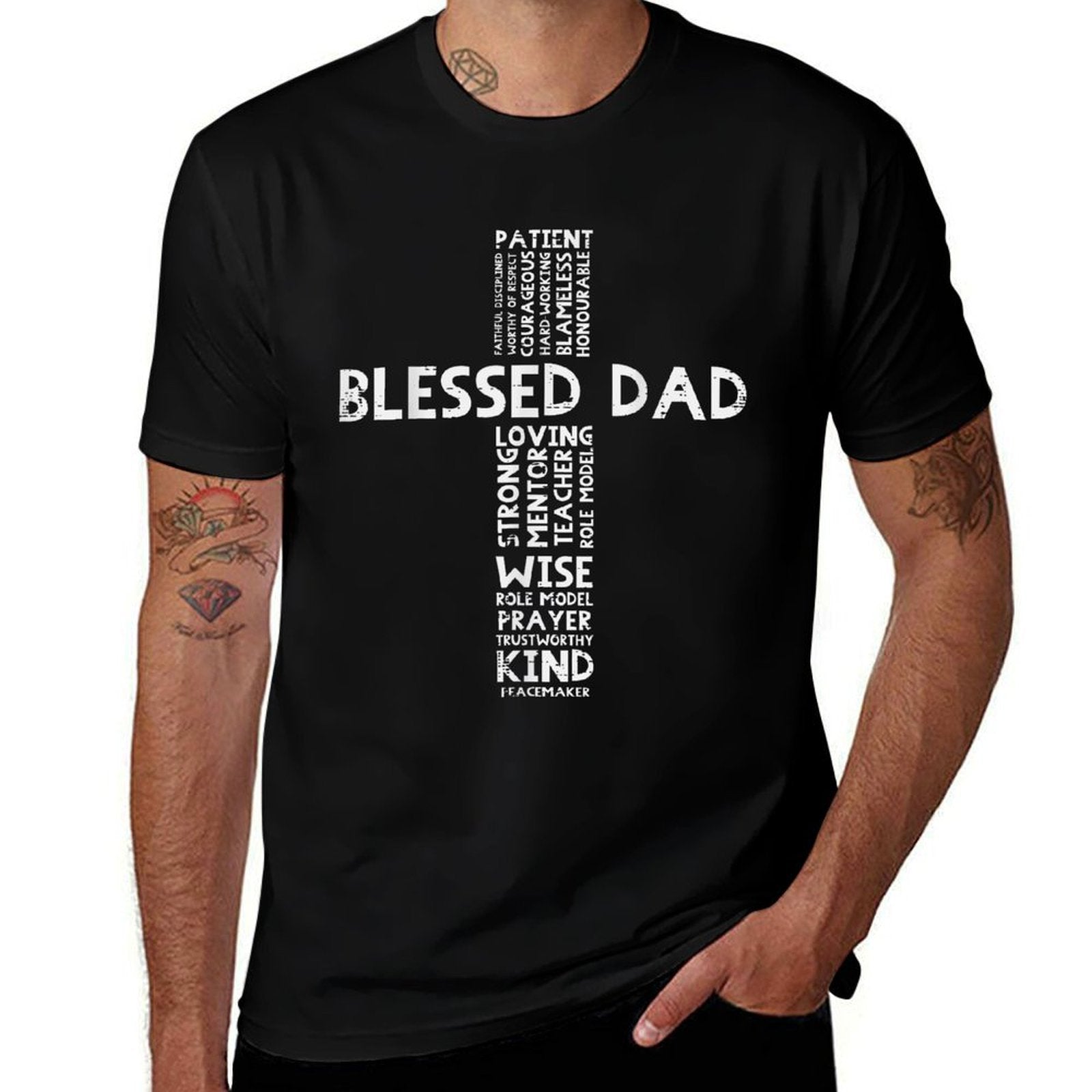 Blessed Dad Cross God Jesus Faith Christian Daddy Papa Men  Trendy Pattern T-Shirt