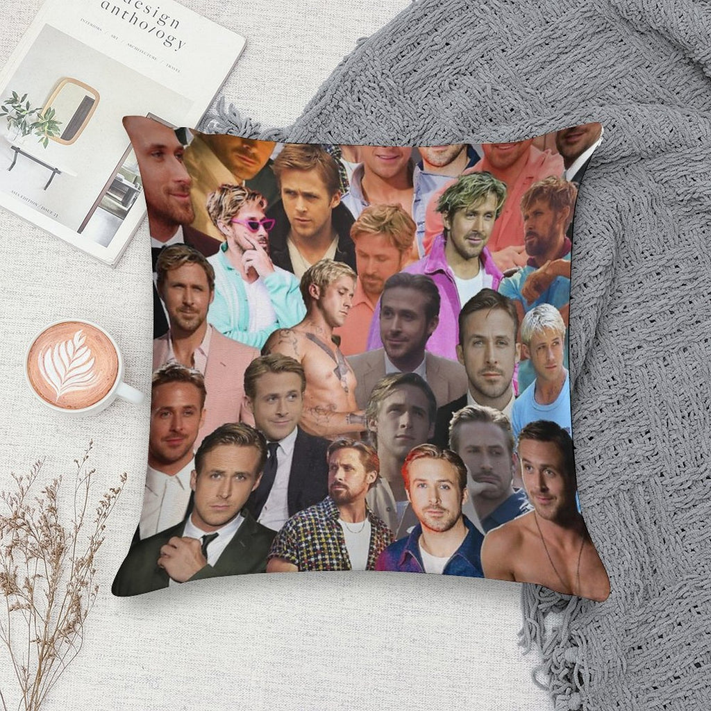 Ryan Gosling Photo Collage Soft Gift Ready Throw Pillow