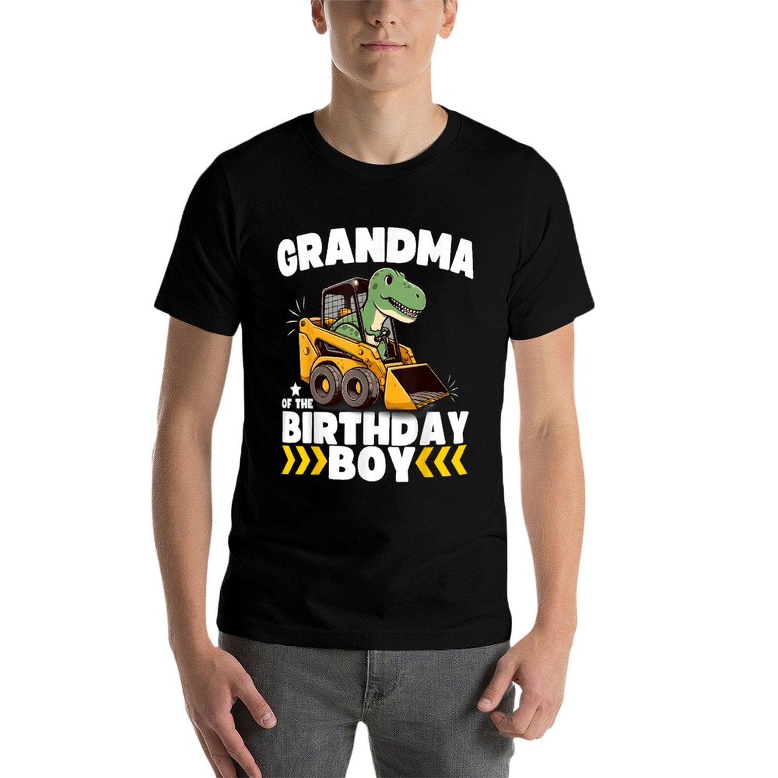 Grandma of The Birthday Boy Dinosaur Construction Worker  Summer-ready Fabric T-Shirt