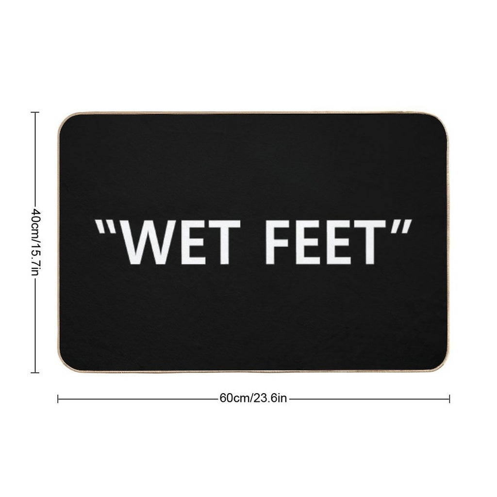 Wet Feet White on Black  Easy To Clean Bath Mat