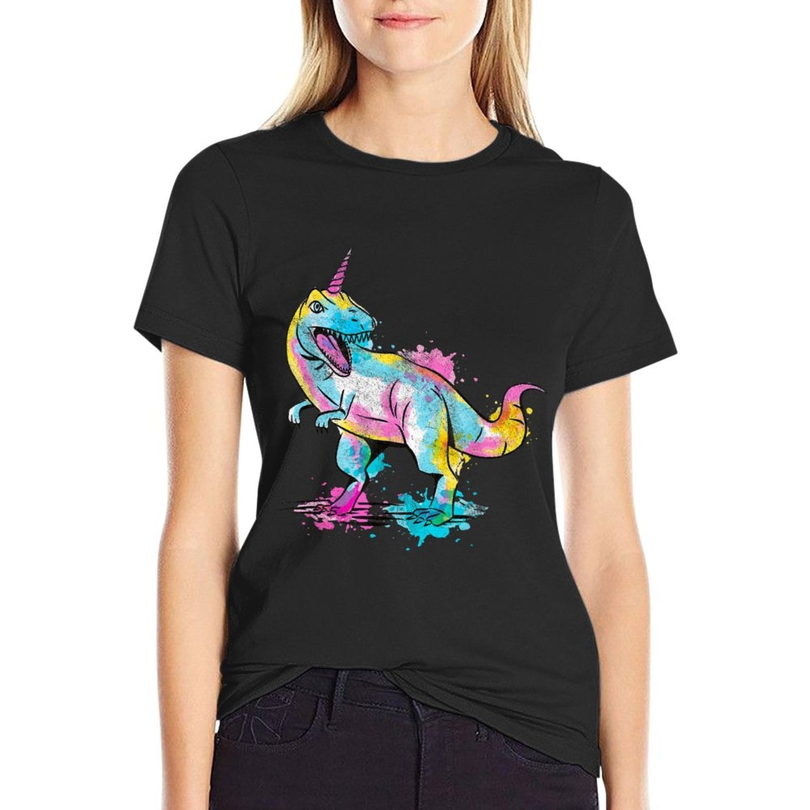 Cute And Colorful Unicorn Watercolor Dinosaur  Odor-resistant T-Shirt