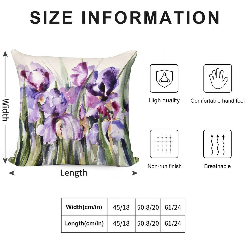 Purple Iris Art Watercolor Soft Decorative Cover Throw Pillow