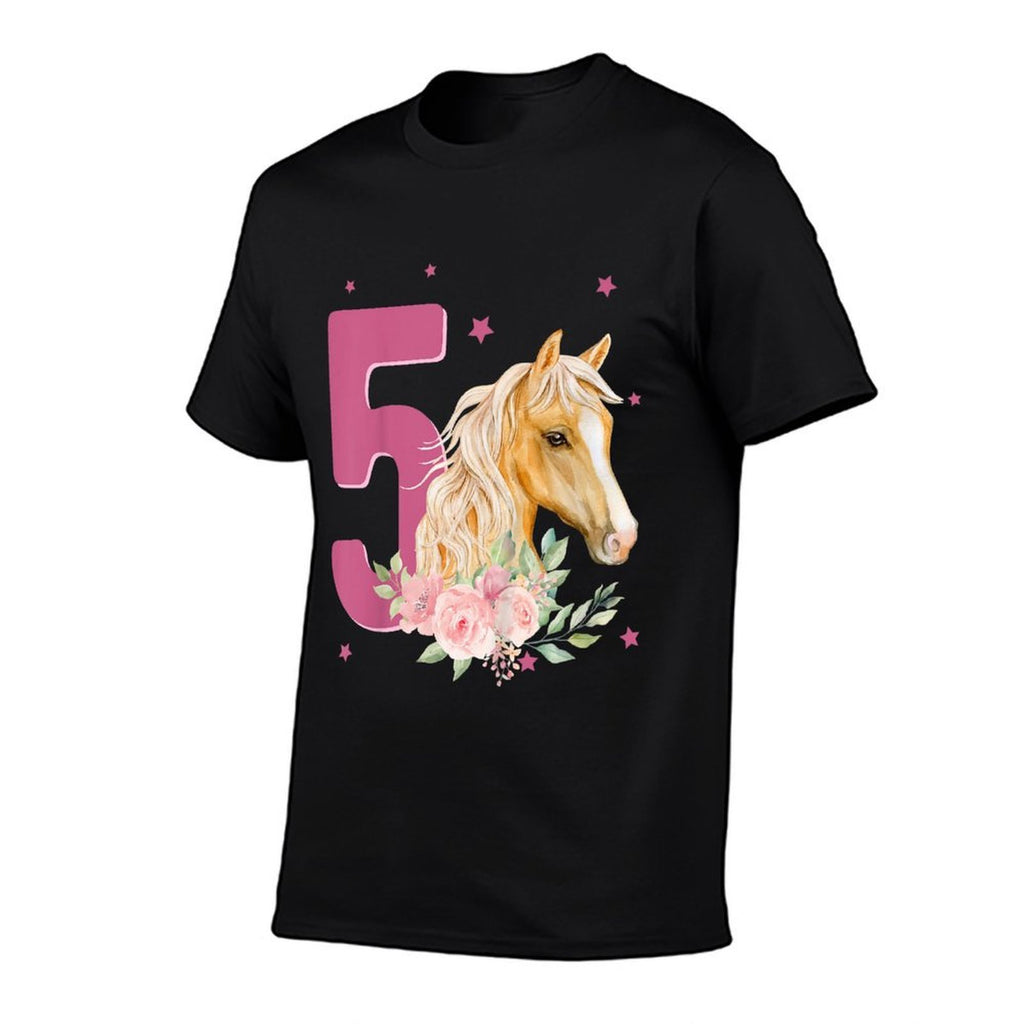 Kids 5th Birthday Horse 5 Years Old Five Finally 5 Birthday Girl  Easy-care T-Shirt