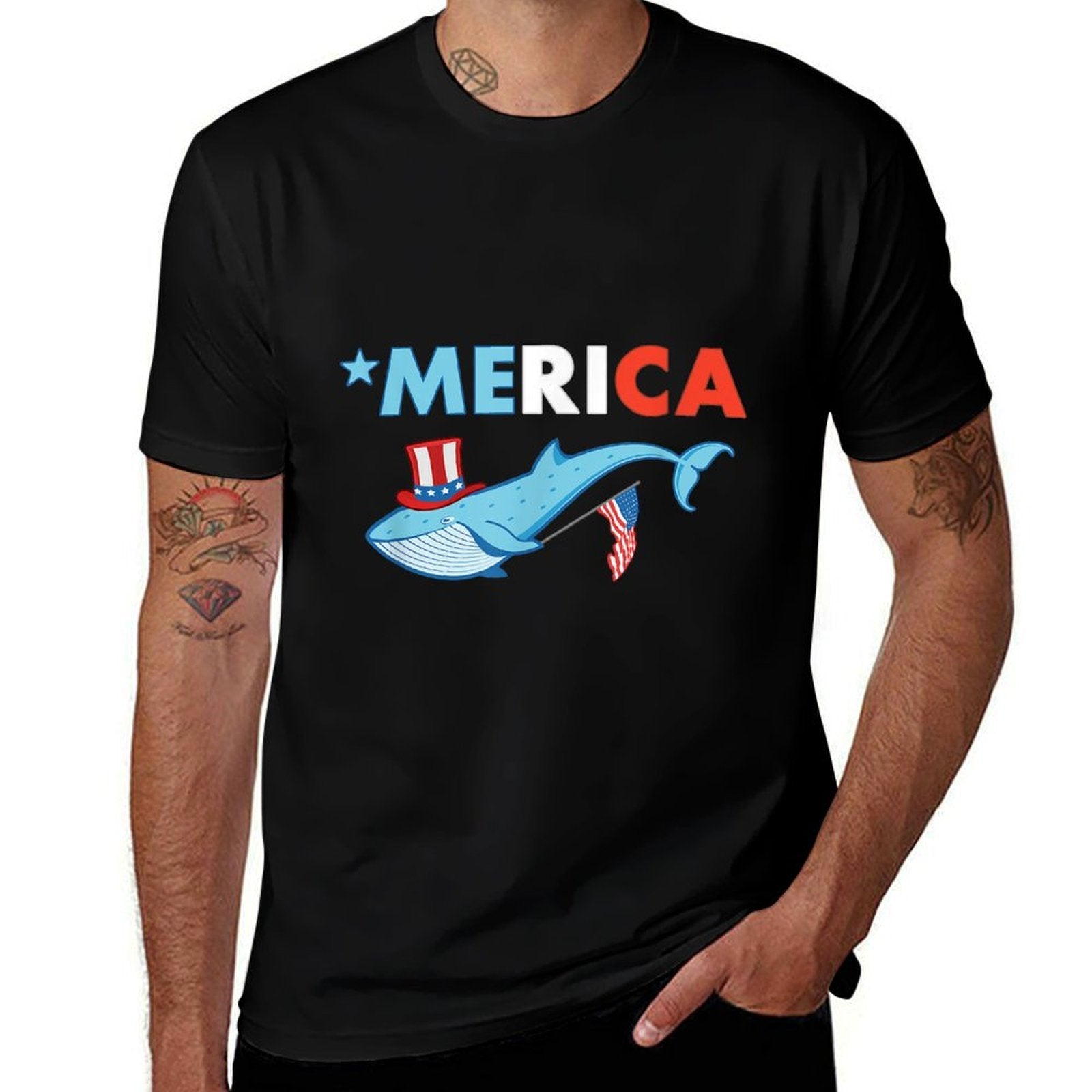 July 4th Whale, Patriotic Ocean Animal Gift  Wrinkle-resistant T-Shirt