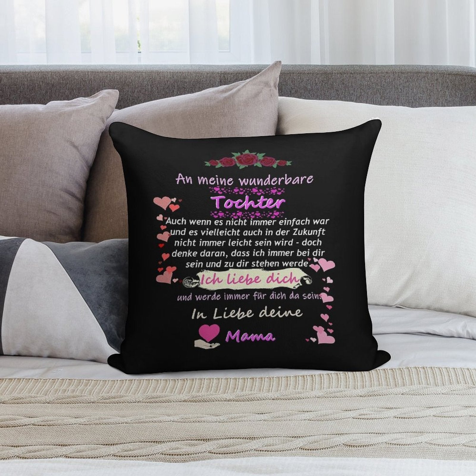 Wonderful Daughter-mother Saying Soft Decorative Cover Throw Pillow