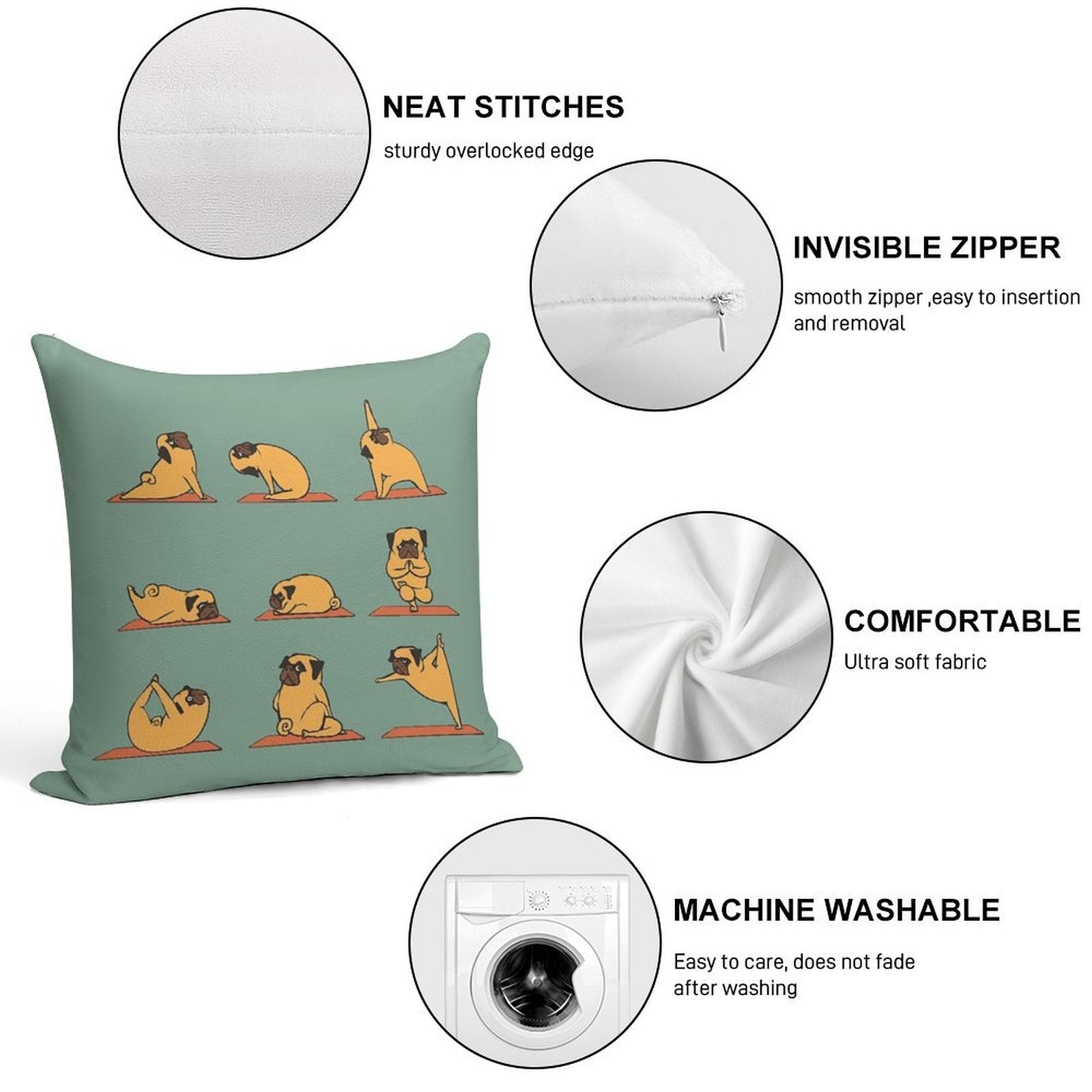 Pug Yoga Soft Easy Maintenance Throw Pillow
