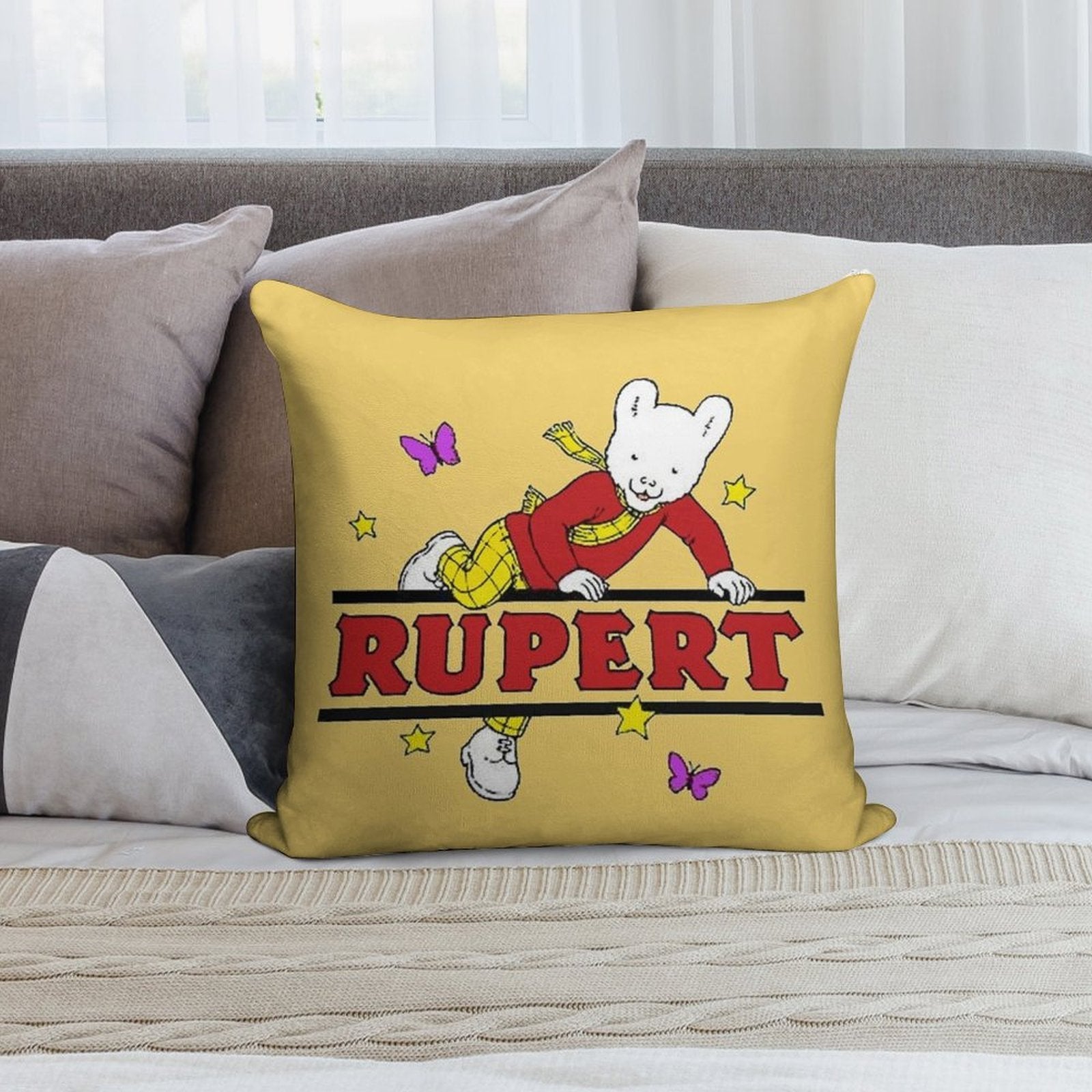 Rupert Bear Soft Short Plush Fabric Throw Pillow