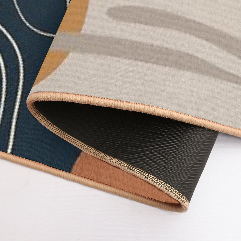 Abstract - Go with The Flow 2 in Navy And Ochre  Long-Lasting Bath Mat