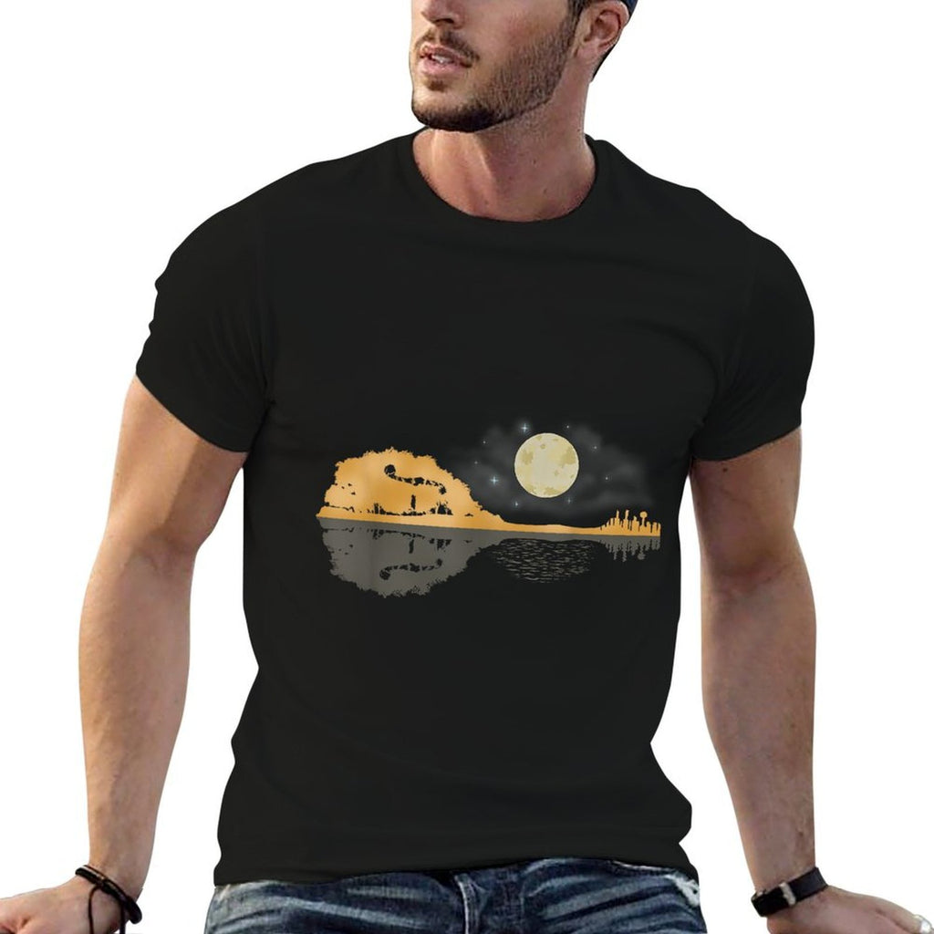 Mandolin Men Country Music Tshirt Moon Bluegrass  Ribbed Collar T-Shirt