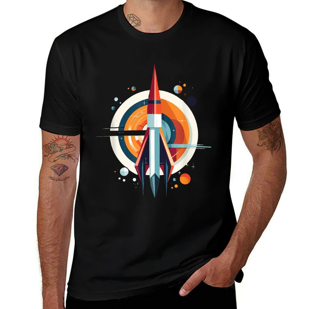 Retro Rocket - Abstract Atomic Mid Century Modern  Heathered Texture T-Shirt