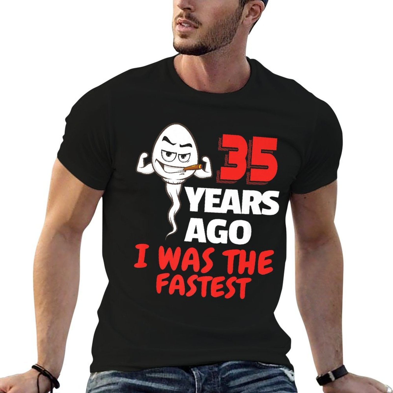Mens 35th Birthday Gag Sperm. 35 Years of Awesome Funny Sperm Premium  Oversized Silhouette T-Shirt