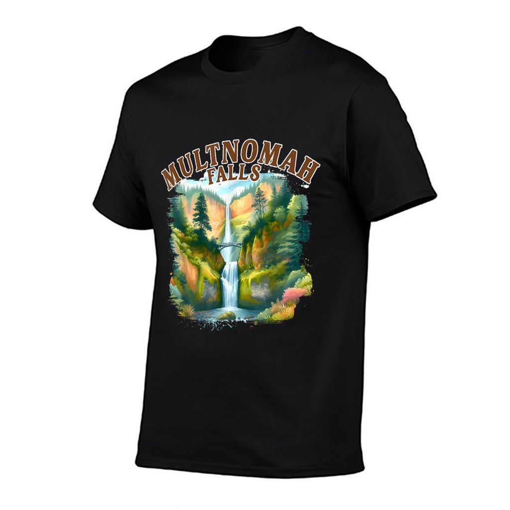 Multnomah Falls Waterfall Oregon Nature Exploring Travel  Rolled Sleeves T-Shirt