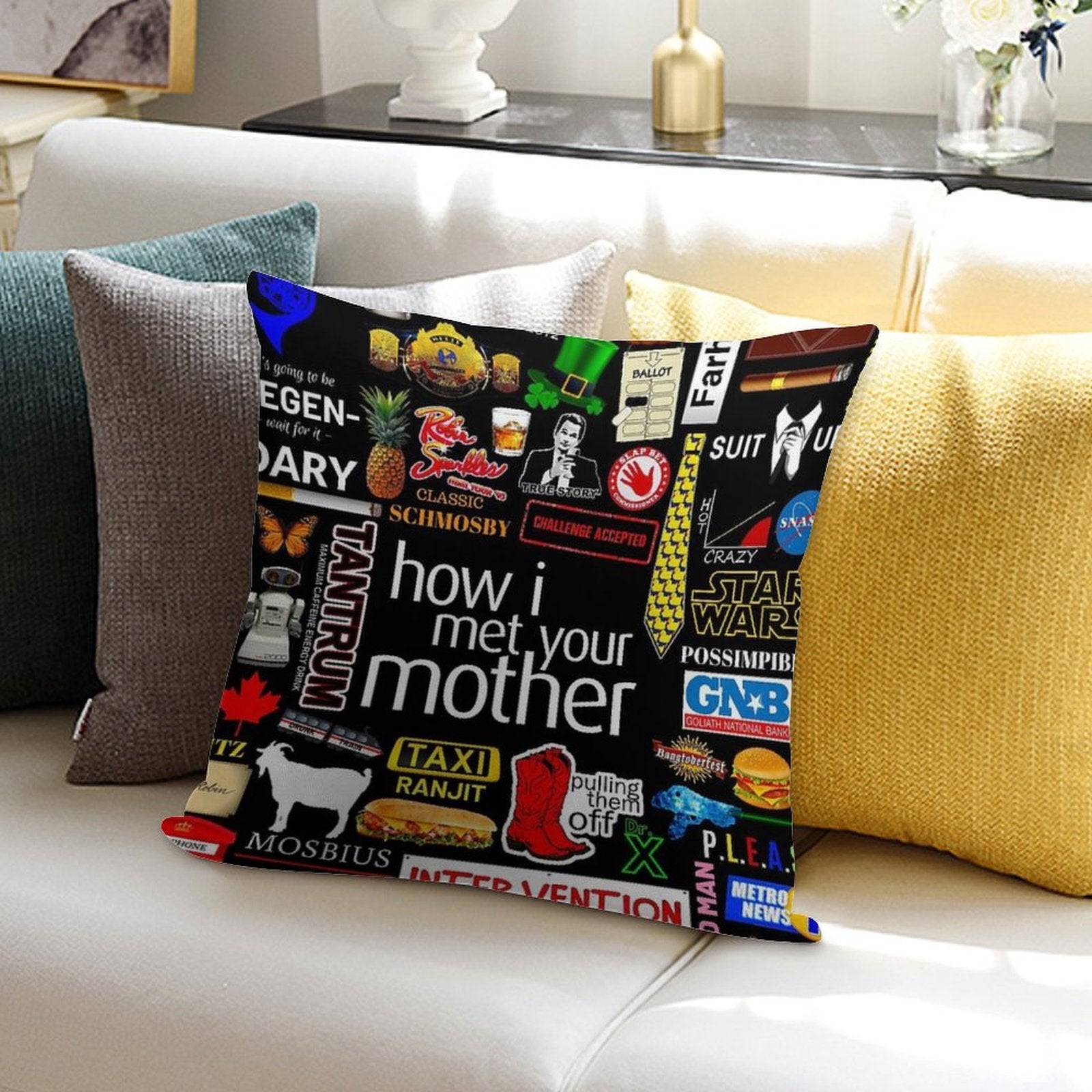 How I Met Your Mother Collage Poster Iconographic - Infographic Soft Skin-Friendly Throw Pillow
