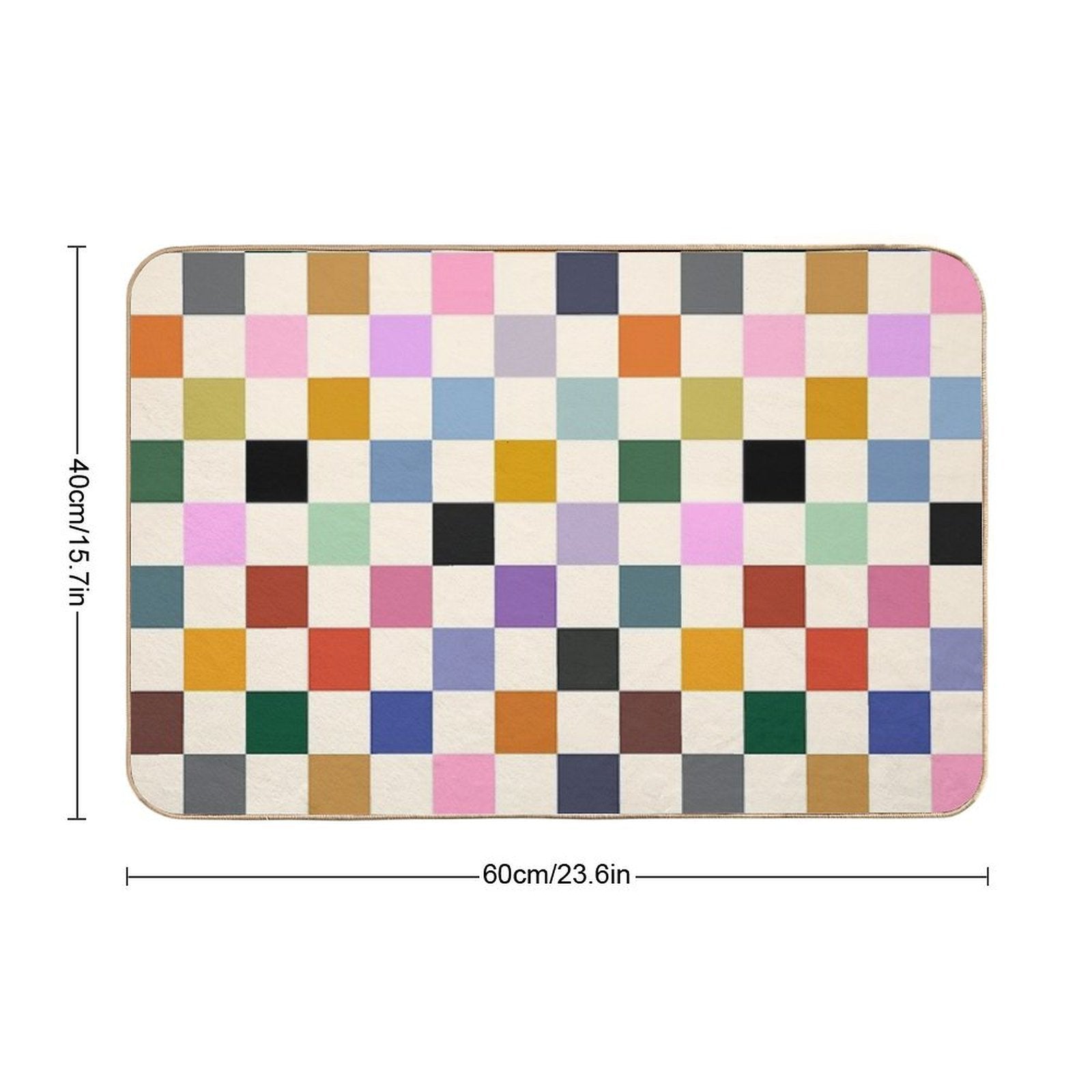 Multi Colour on Cream Checkerboard Grid  Slip-Resistant Bath Mat
