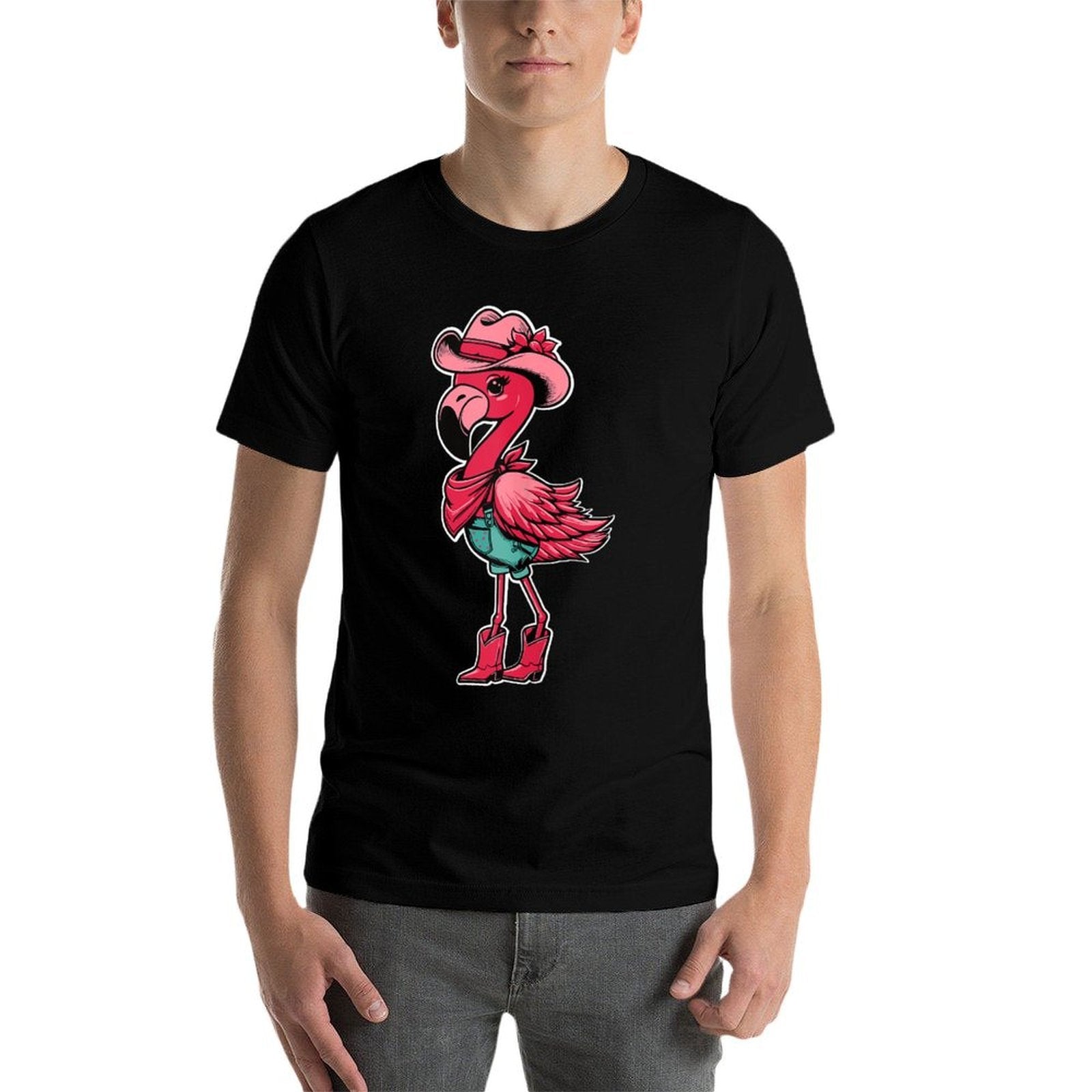 Flamingo Cowgirl Women Girl Cute Flamingo Tropical Birds  Stretchy T-Shirt