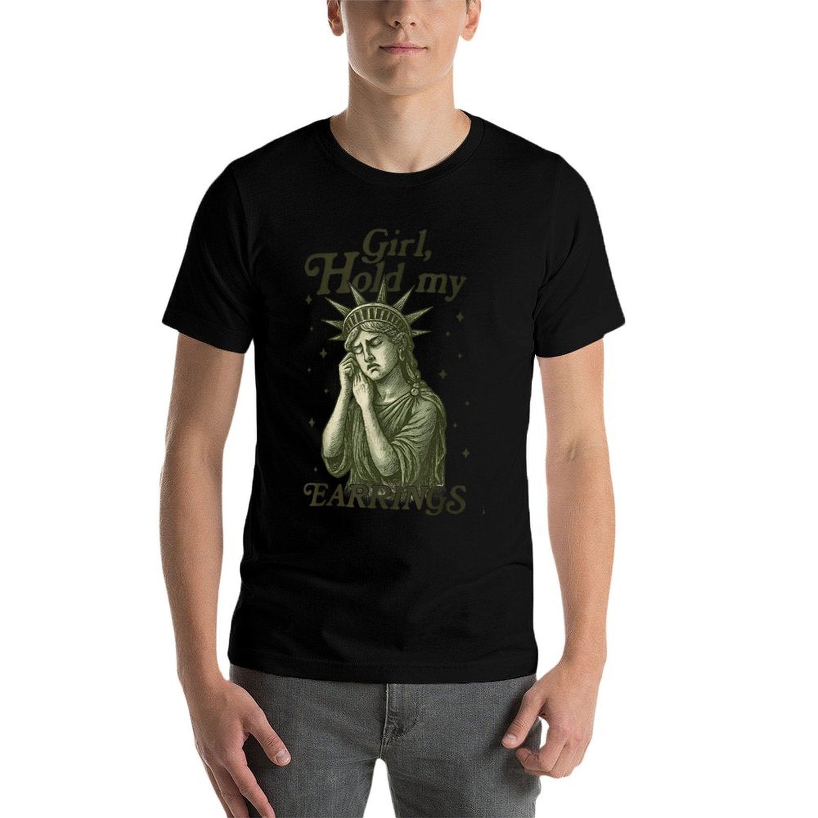 Girl Hold My Earrings Statue of Liberty Funny Meme  Breathable T-Shirt