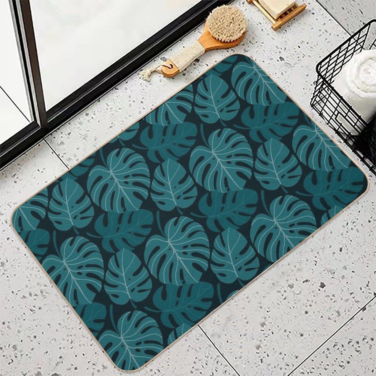 Dark Monstera  Easy To Clean Bath Mat