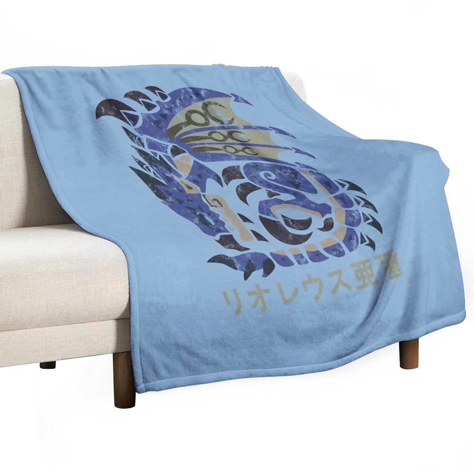 Monster Hunter World Azure Rathalos Kanji Icon Plush Throw Blanket