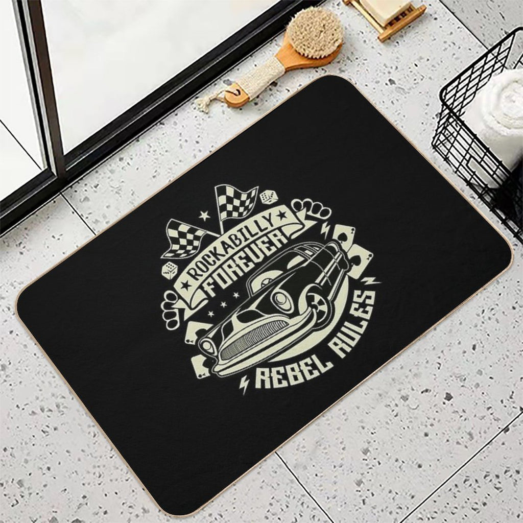 Rockabilly Retro 1950s 60s 70s Vintage Hotrod Classic Rock And Roll  Fade-Resistant Bath Mat