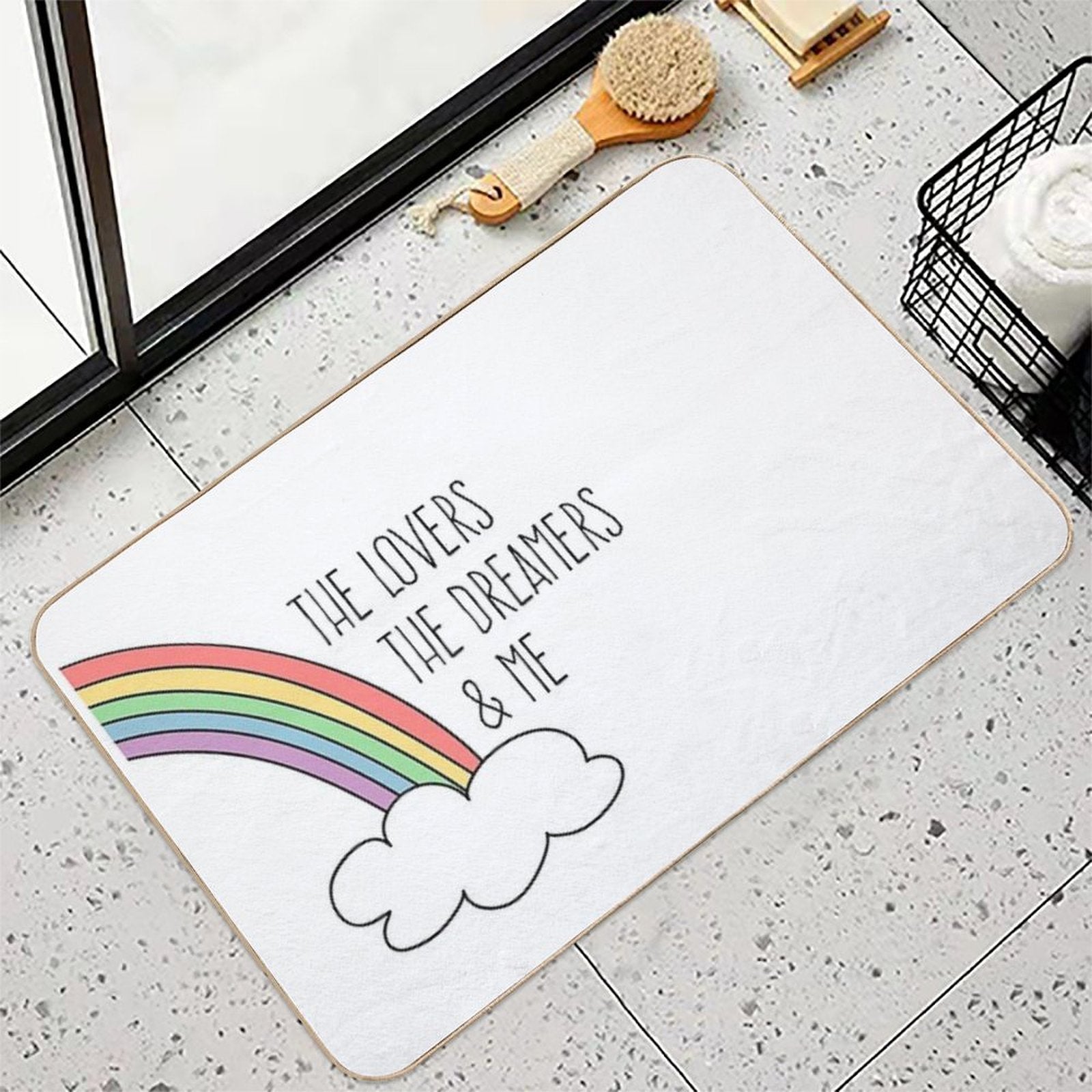 Rainbow Connection (black Text)  Repositionable Bath Mat
