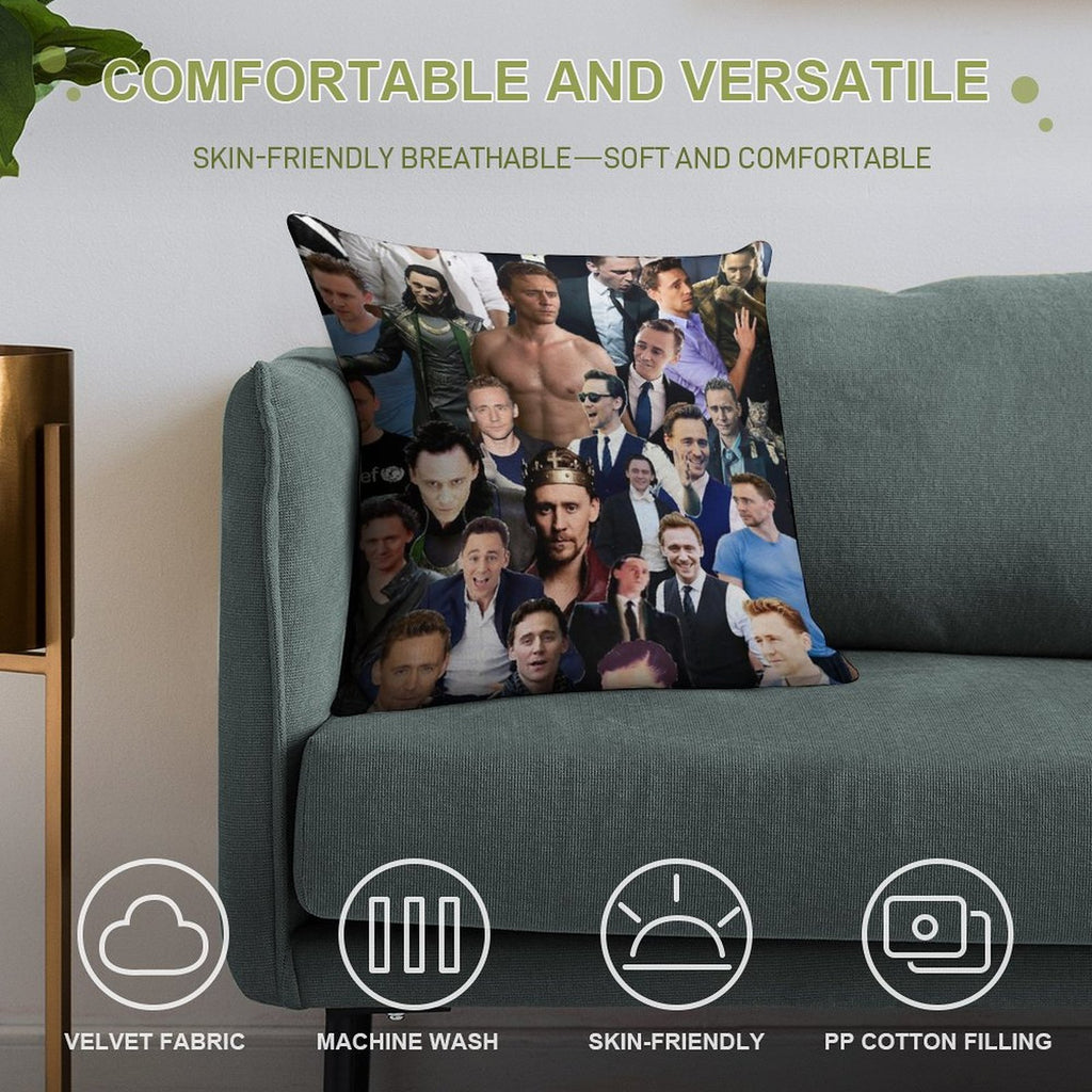 Tom Hiddleston Collage Soft Short Plush Fabric Throw Pillow