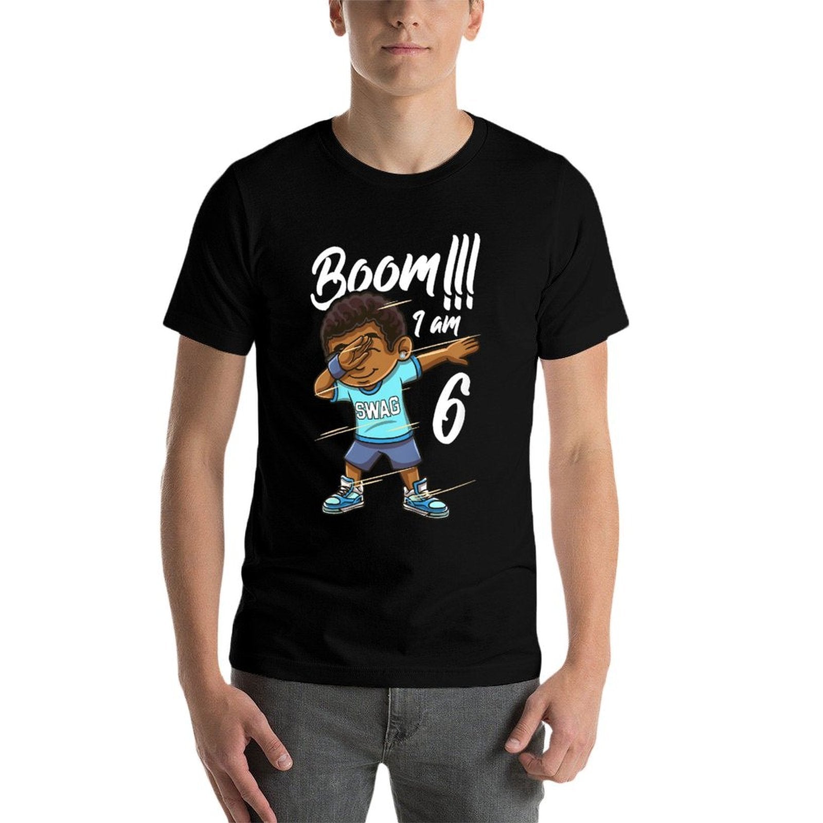 Kids Boom Im 6 Year Old Black Boy Dabbing Birthday Party 6th Bday  Easy-care T-Shirt