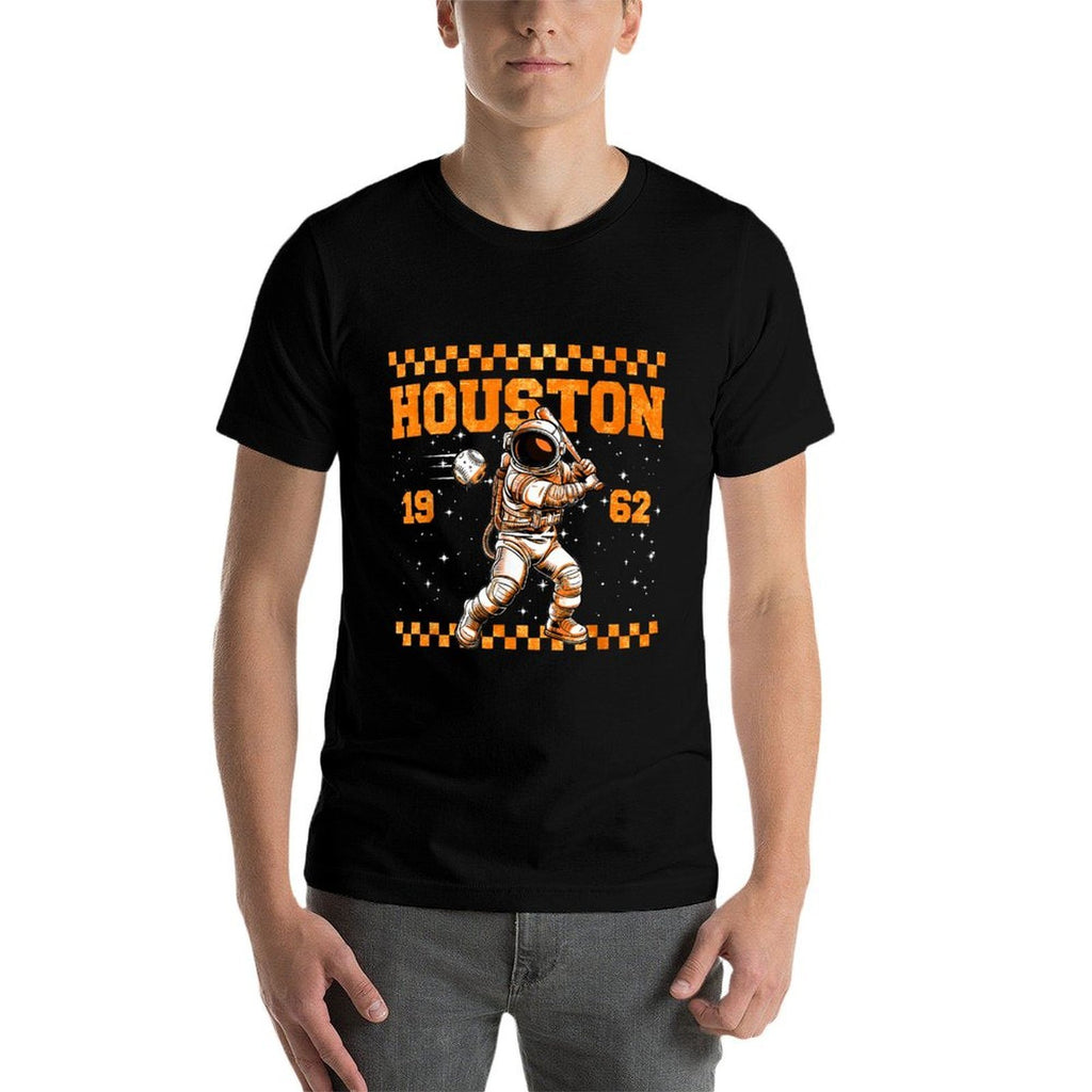 Graphic Colorful Houston Personalized Name Cute Astronaut  Rolled Sleeves T-Shirt