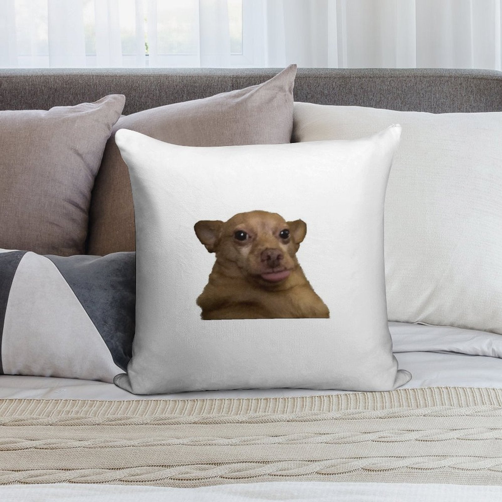 Blep Dog Soft Hidden Zipper Throw Pillow