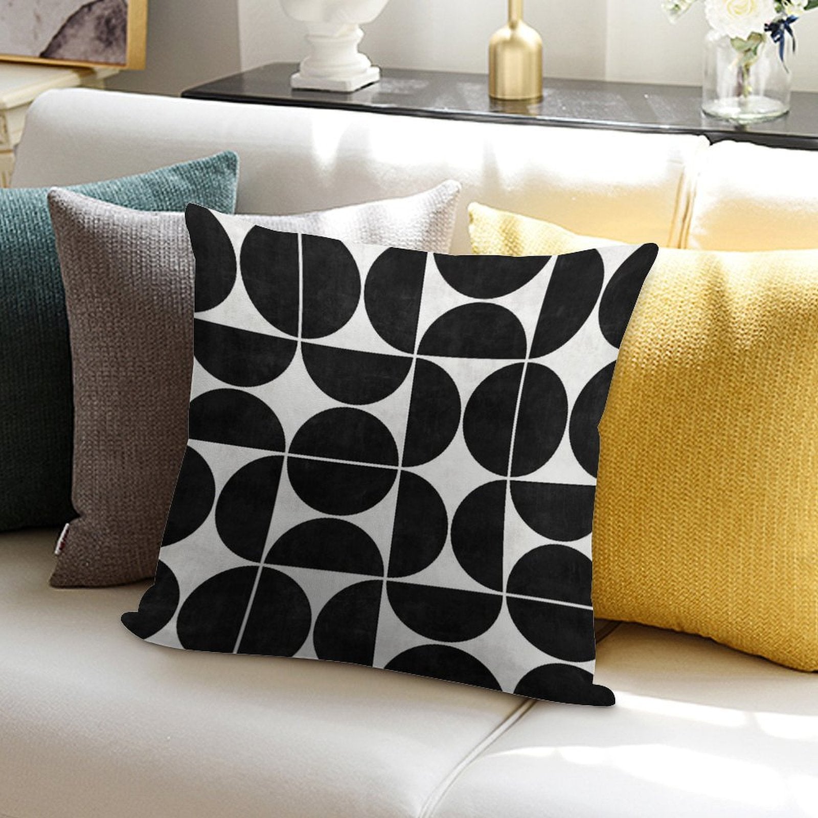 Mid-Century Modern Pattern No.3 - Black And White Concrete Soft Gift Ready Throw Pillow