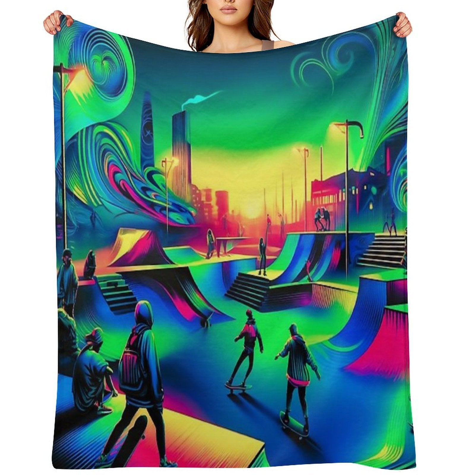 Cyberpunk Skatepark Neon Uv Reactive Nights Machine-washable Throw Blanket