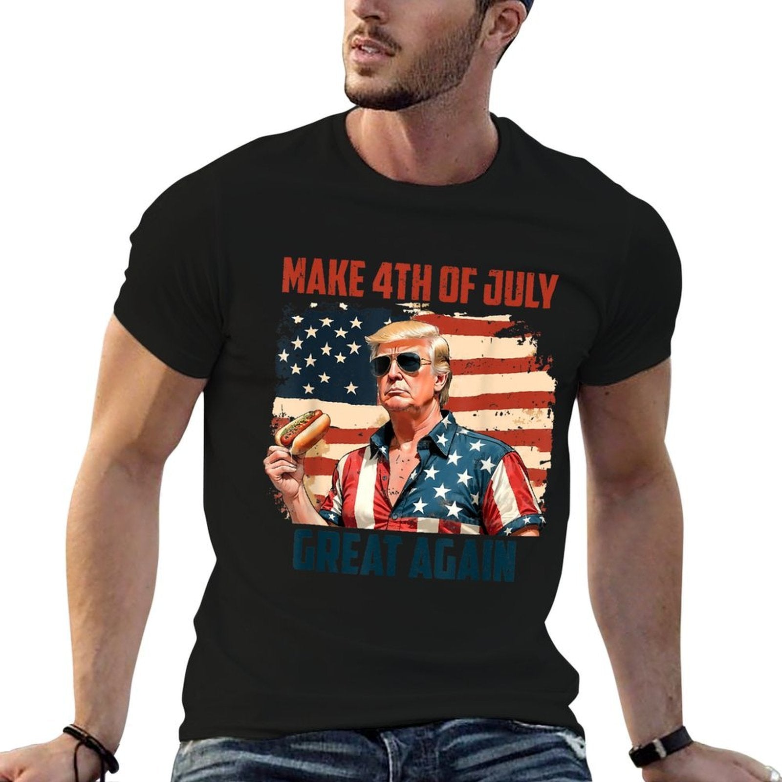 Make 4th Of July Great Again Patriotic Firework Donald Trump  Heathered Texture T-Shirt