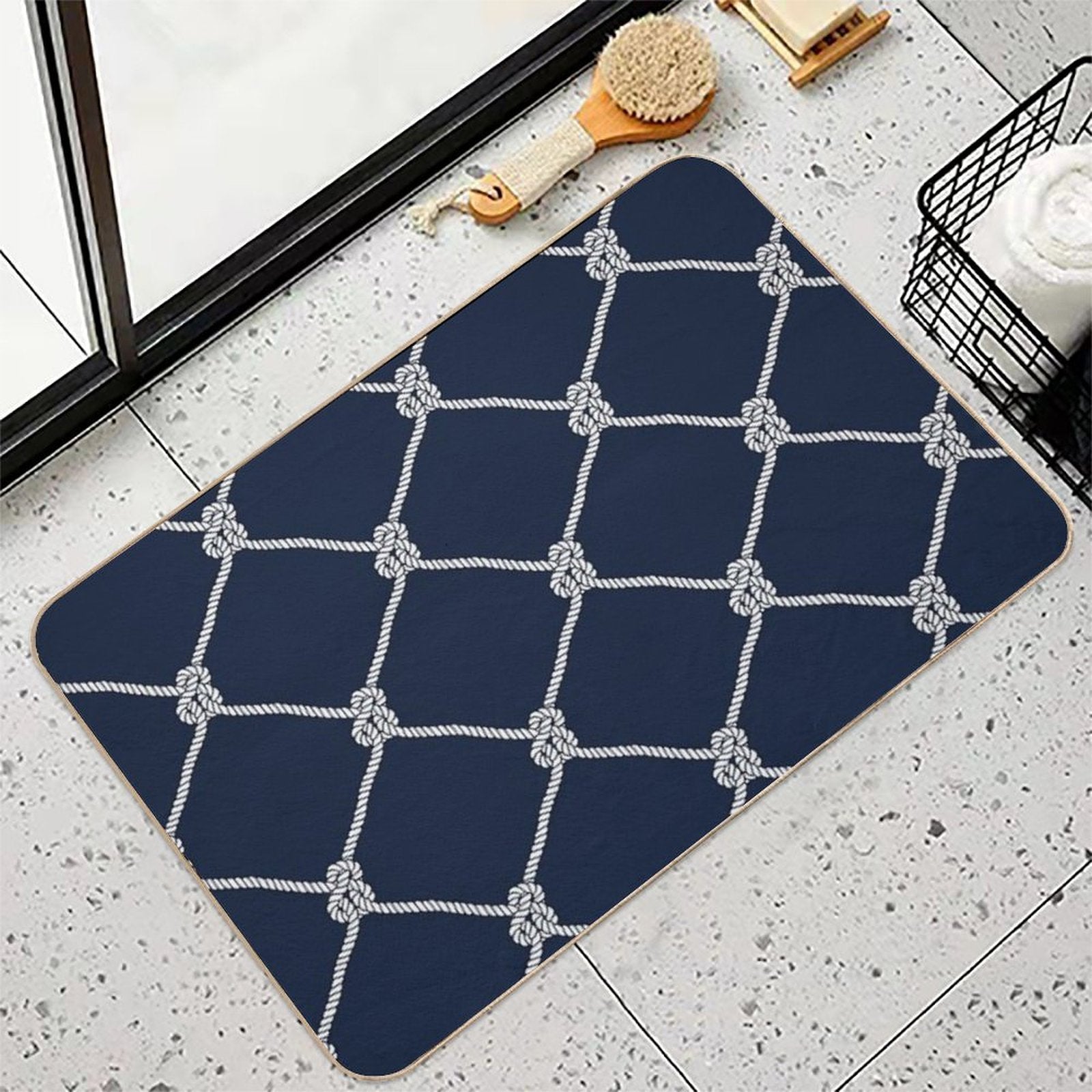 Nauti Navy Rope Pattern Durable Bath Mat
