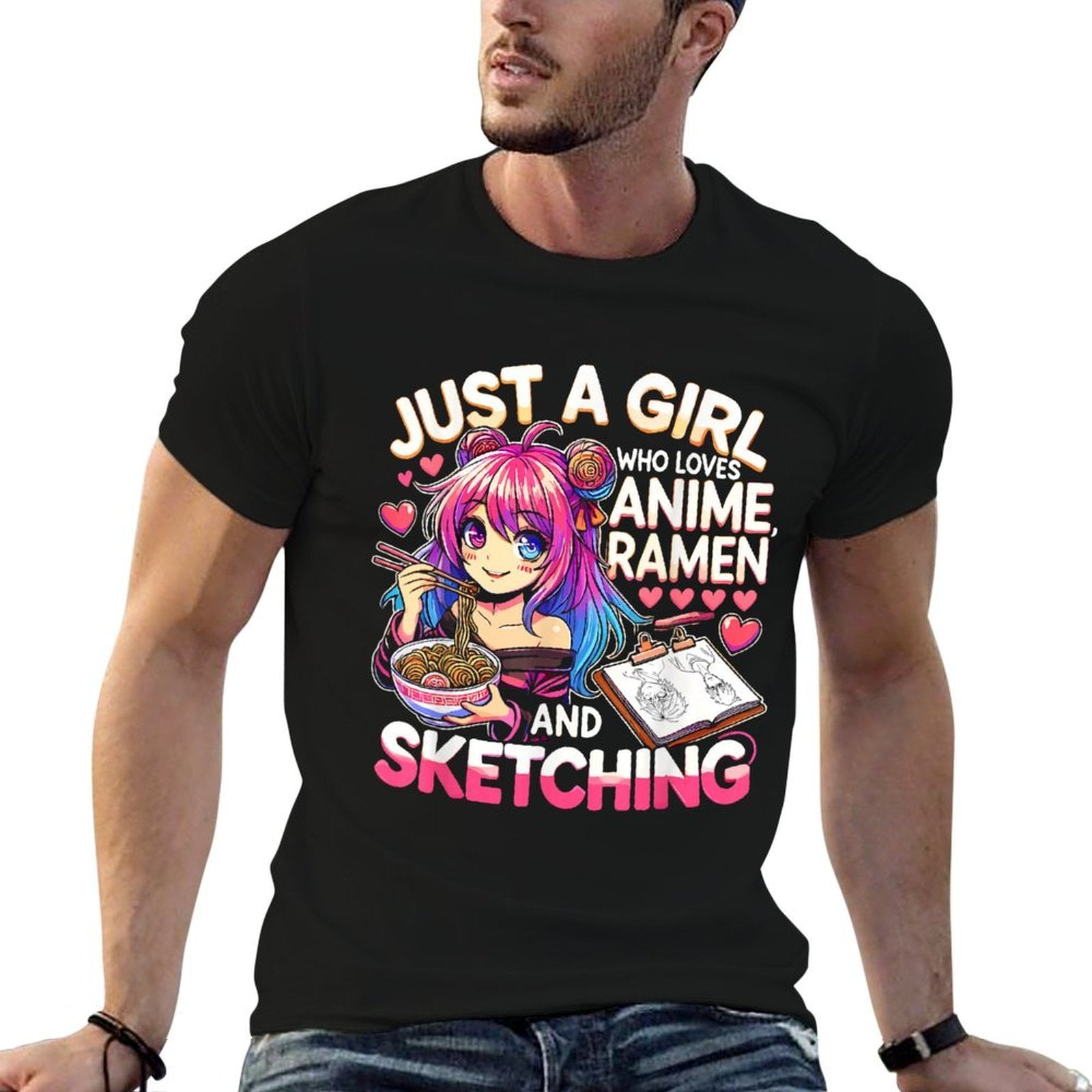 Just A Girl Who Loves Anime Ramen And Sketching, Japan Anime  Cotton T-Shirt