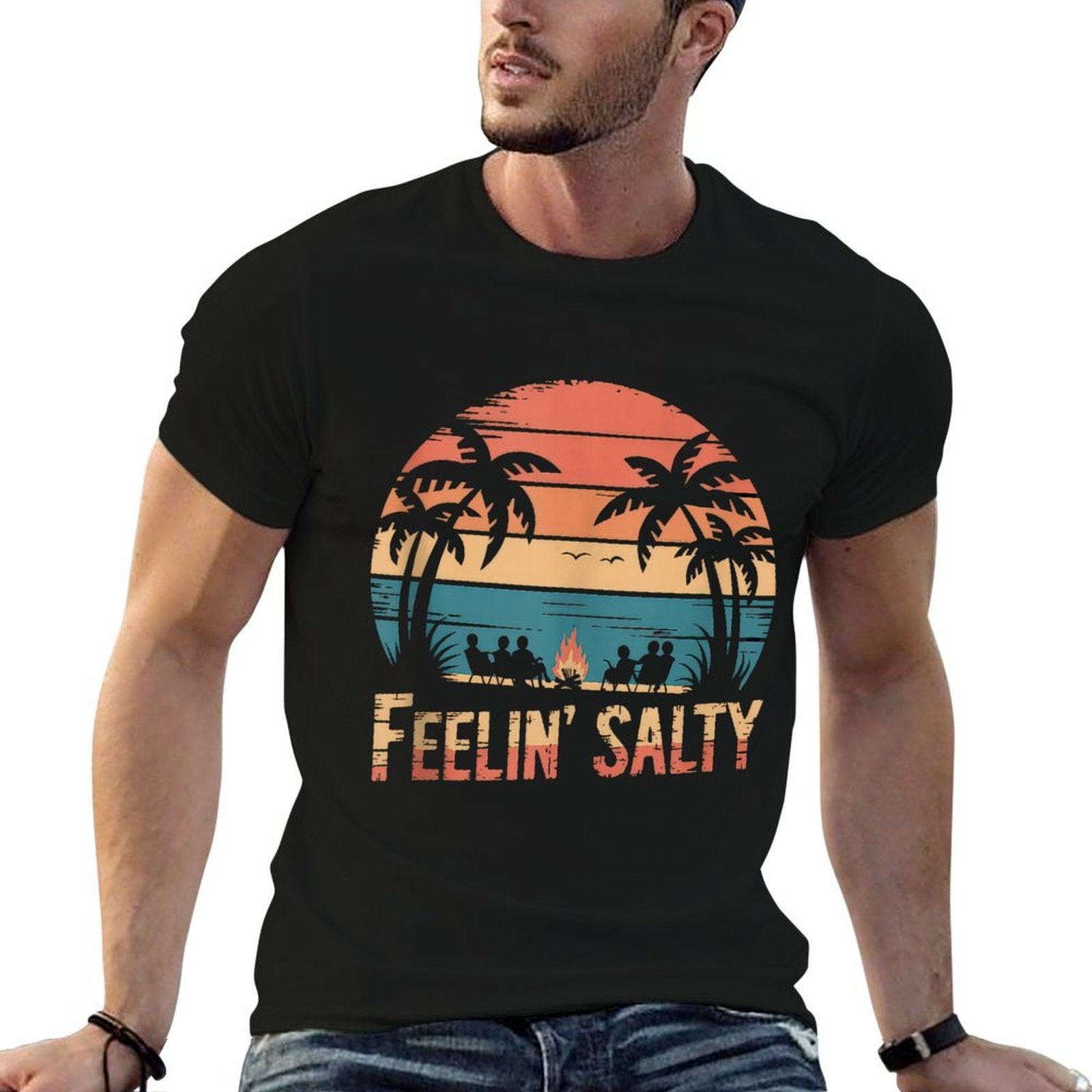 Feelin Salty Tshirt Beach Summer Vacation Vintage 70s Retro  Oversized Silhouette T-Shirt