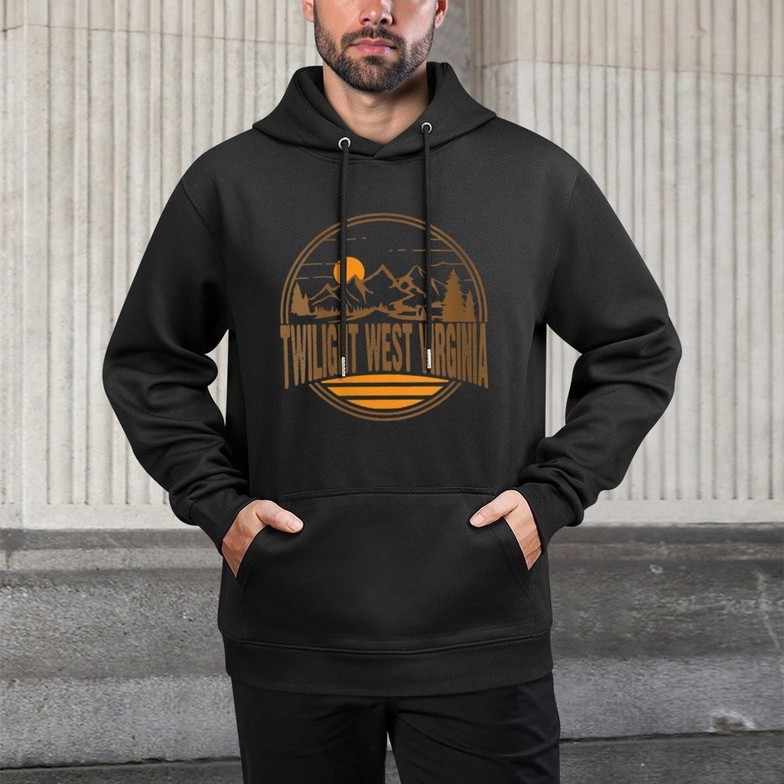 Womens Vintage Twilight West Virginia Mountain Hiking Print Medium-Weight Fabric Hoodie