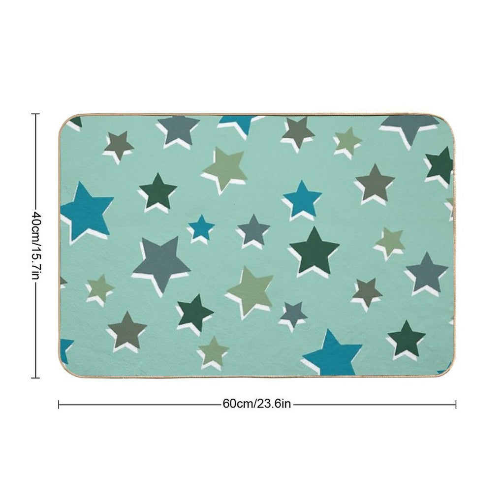 Shades of Green Star Pattern  Fade-Resistant Bath Mat