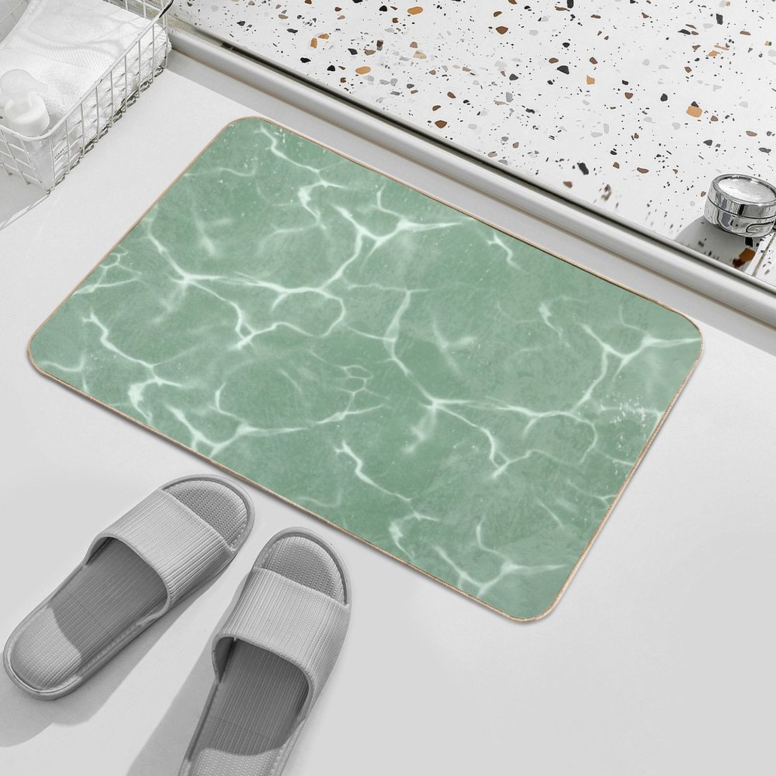 Mint Wave Minimalist Aesthetic Pattern  High-Traffic Bath Mat